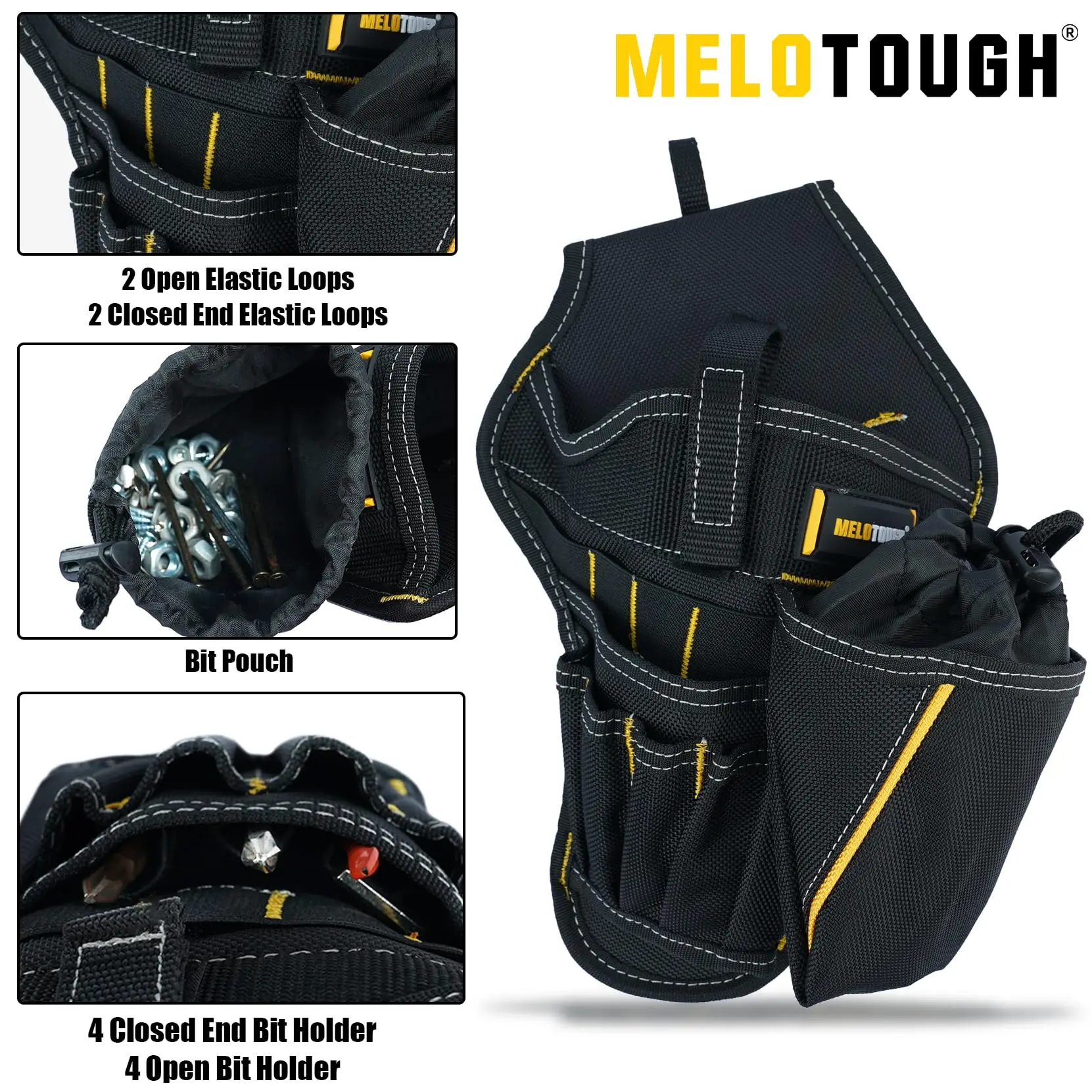 MELOTOUGH Impact Holster 3-in-1 fondina per trapano combinata con cinturino magnetico, supporto per trapano a nastro per attrezzi con custodia per punta (destrimani)