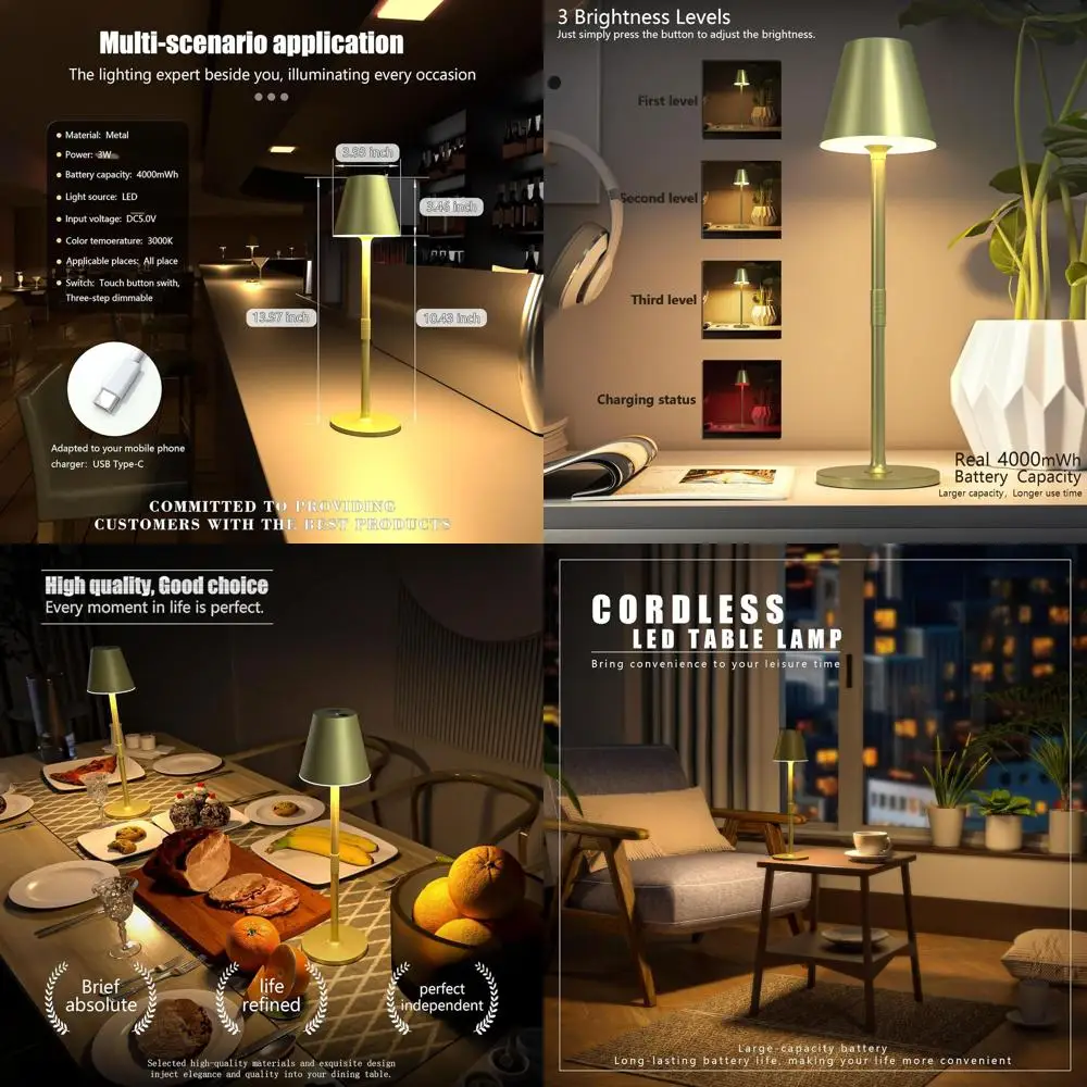 

4-Piece Rechargeable Battery Desk Lamps - 5000mAh, 3-Level Dimmable LED Night Light, Suitable for Bedroom, Dining, Restaurant -