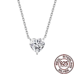 CWWZircons 925 Sterling Silver AAA Heart Shape Cubic Zircon Pendant Necklace Chain for Women Valentine's Day Jewelry Gifts SD041