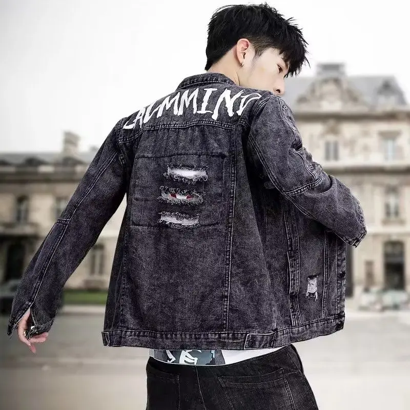 

Casual Men's Denim Jaet Spring Autumn Trendy Brand Jaet Youthful Sle Stand Fit with kets Polyester Fabric