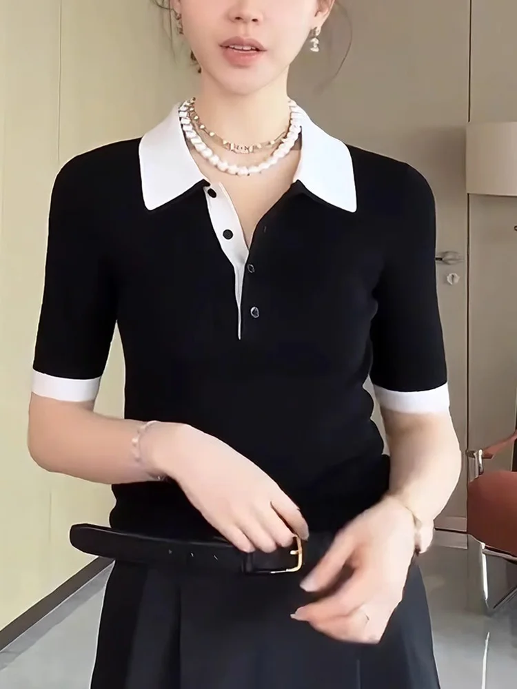 

Faionable Ne Splice Color вязаный топ ort Sve женский новый дизайн для похудения летний корейский Sle Overhead irt