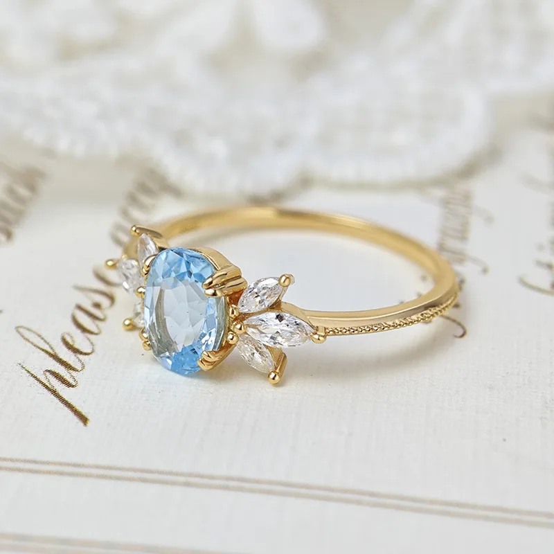 LAMOON Natural Topaz Ring For Women Gemstone Ring S925 Silver Gold Plated Sky Wing Wedding Engagement Ring Christmas Gift RI208