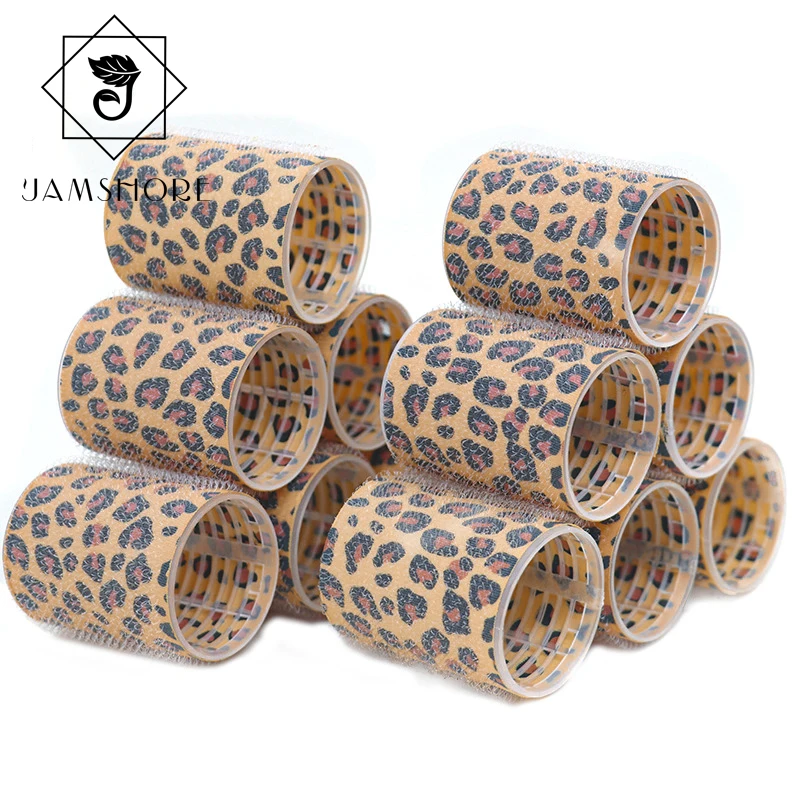 

18pcs/set Leopard Print Self-Grip Hair Rollers Heatless Air Bang Hook & Loop Curlers for Large Volume Hair Salon Supplies