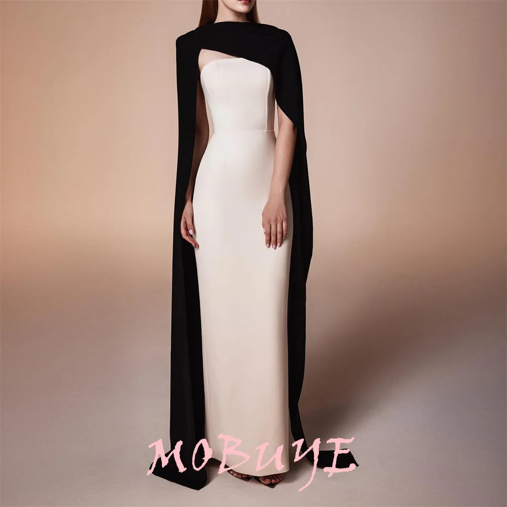 MOBUYE 2024 Popular Strapless Prom Dress Floor-Length With Shawl Sleeves Evening Fashion Elegant Party Dress For Women