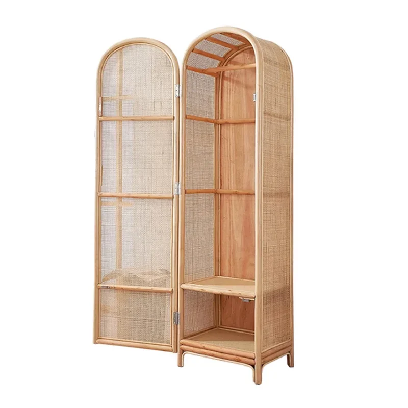 Nordic natural rattan woven single door wardrobe, homestay household small bedroom, retro  style ins storage cabinet