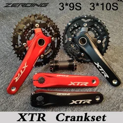 3*9S 3*10S Bike Crankset 104/64BCD Mountain Bicycle Crankset with Bottom Bracket 170mm Crank Triple Chainring for Shimano XTR