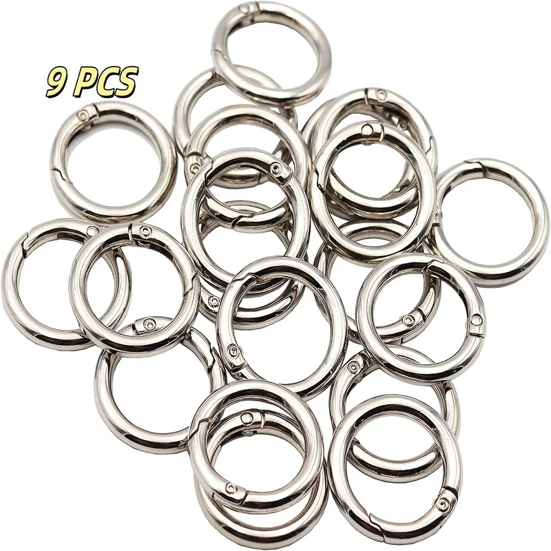 9pcs Multi-Colored Metal O-Ring Spring Buckle Men's and Women's Open Round Backpack Connecting Buckle Keychain Bag Clip