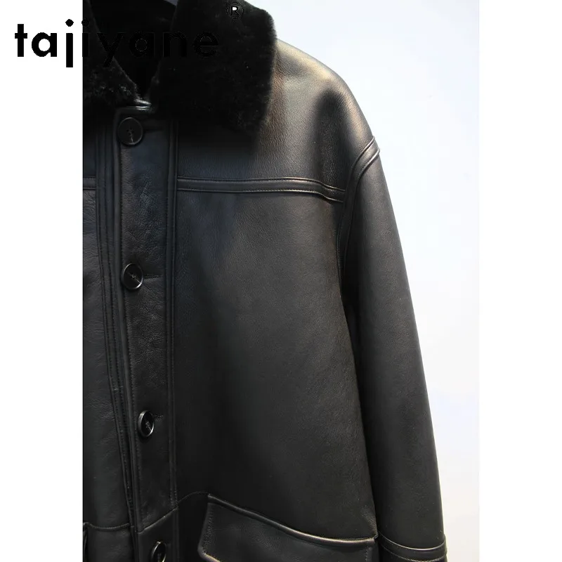 TAJIYANE Natural Sheep Shearling Real Fur Coat Women Winter Trench Coats Outerwear Lapel Overcoat Black Fur Jacket Warm Пальто