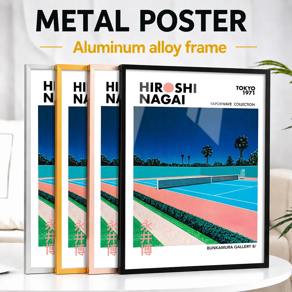 Hiroshi Nagai Vaporwave Tennis Metal Poster With Aluminum Alloy Frame Personalized Photo Vintage Club Style Wall Art For Study