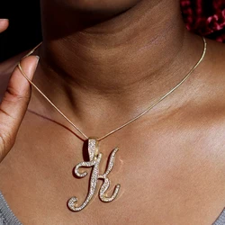 Bling Iced Out Paved Rhinestone Cursive Letter Pendant Necklace For Women Fashion A-Z Initial Letter Rope Chain Necklace Jewelry