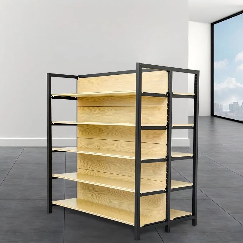 Wood Grain Store Convenience Store Snack Storage Shelf Supermarket Display Rack