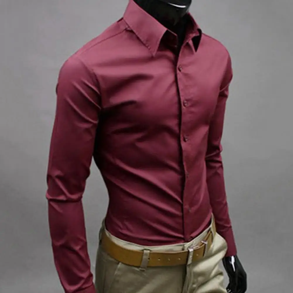 Elegant Business Shirt Button-down Closure Cotton Blend Men\'s Slim Fit Cheap Business Shirt Odorless Snap Shirt for Daily Life