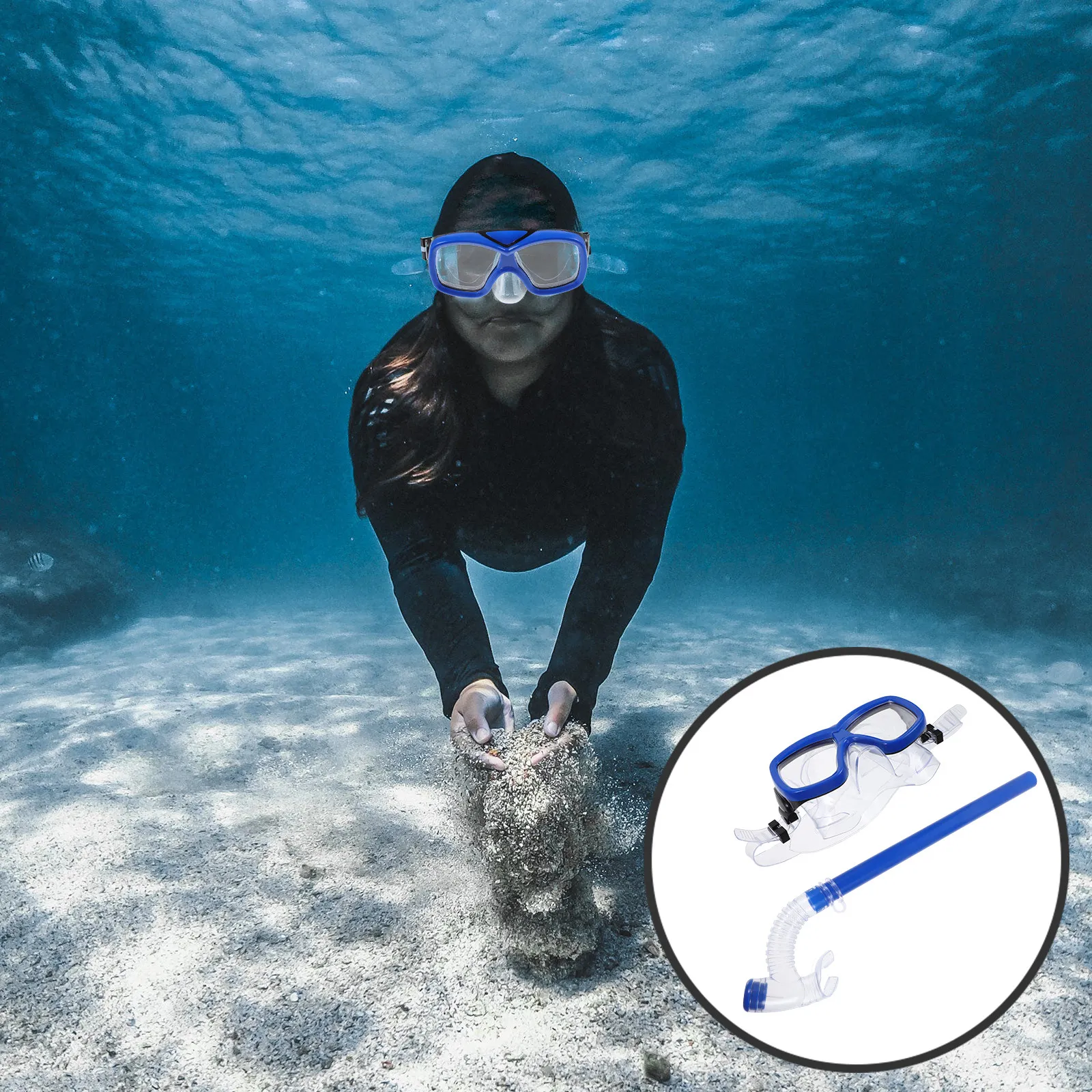 

1Set Professional Snorkeling Gear Set PVC Full Face Snorkel Mask with Dry Snorkel Tube Wide Field of View Leakproof Comfort Fit