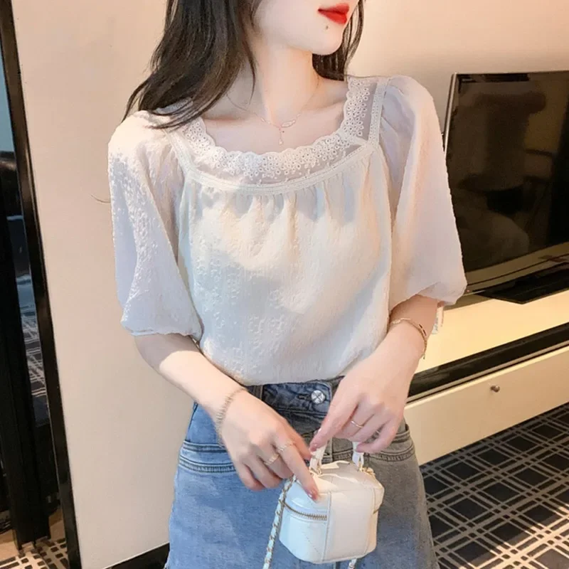 With Puffy Sleeves White Formal Crop Shirts & Blouses for Women Office Outfits Summer Woman Top Dress Wear To Work Modern Long M