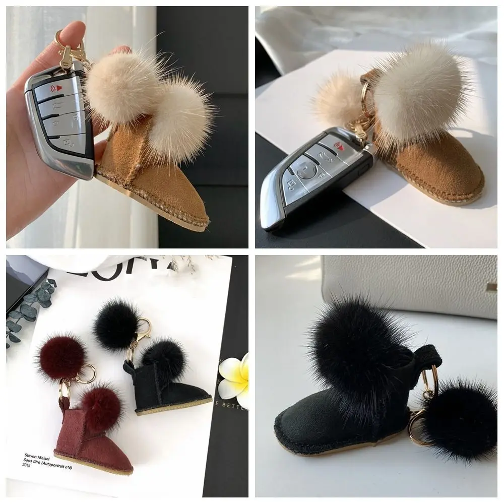 رائعة رقيق البسيطة التمهيد المفاتيح الثلوج الأحذية الأحذية شكل المنك الشعر دمية قلادة لطيف لينة سيارة كيرينغ حقيبة الديكور