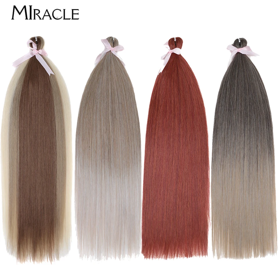 MIRACLE-extensiones de cabello sintético de ganchillo para mujer, pelo largo y liso, suave y colorido, resistente al calor, 28 pulgadas