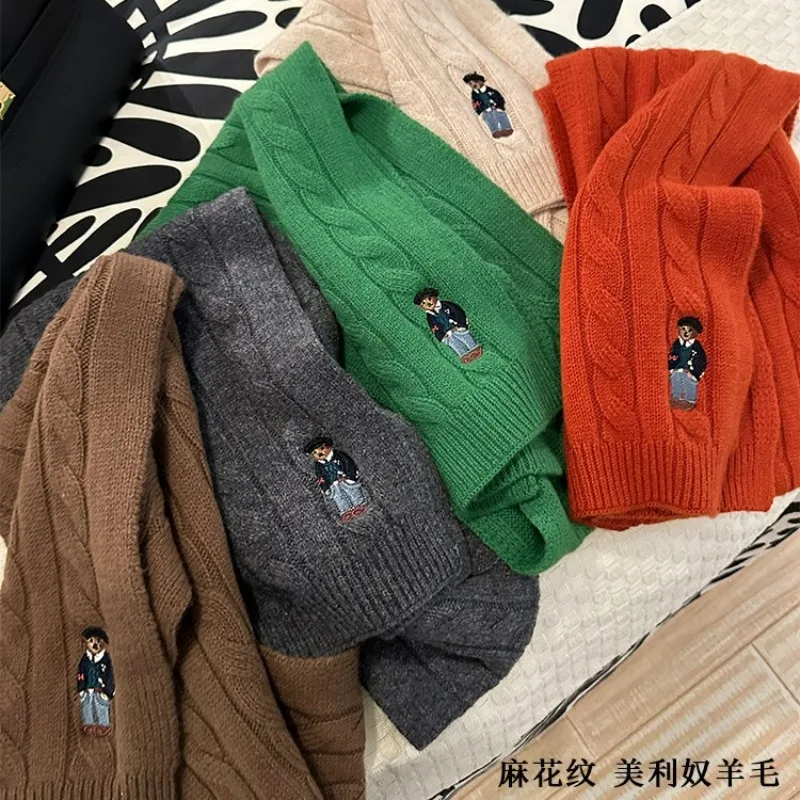 100% ウール！ メイリ クラシック フライドドウツイスト ブリティッシュレトロ スカーフ メンズ＆レディース 冬用 ツイスト刺繍 ベアースカーフ