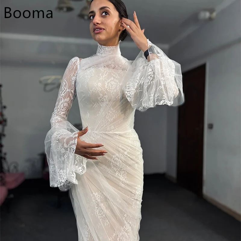 

Booma Mermaid Long Elegant Lace Wedding Dresses Full-Sleeve Floor-Length Pleat Brides Gown Custom Made 2025