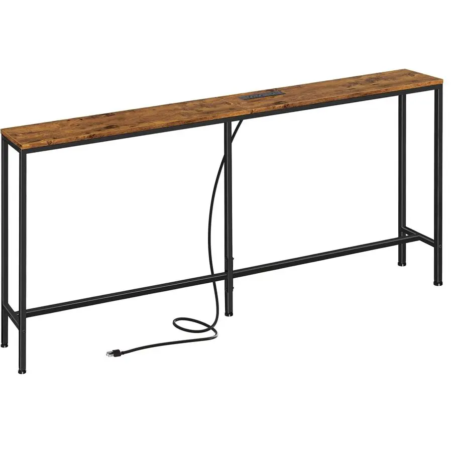 70 Inch Console Table with Outlet, Sofa Table with Charging Station, Narrow Entryway Table, Skinny Hallway Table, for Living Roo