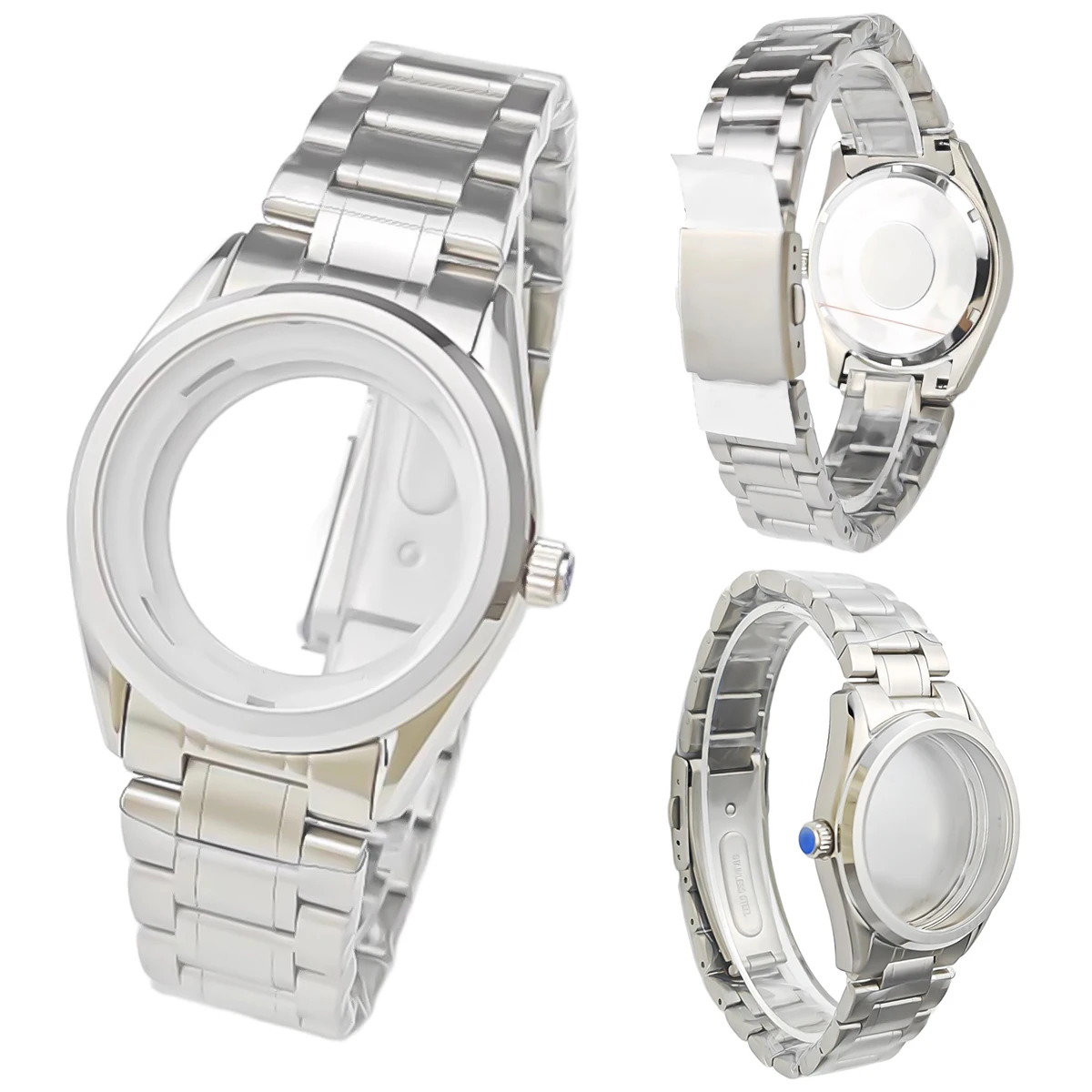 Silver Watch Case Fit 33.5mm Dial For Seiko Grand NH35/NH36/34/4R Automatic Movement Sapphire Crystal Strap Mod Parts view 5
