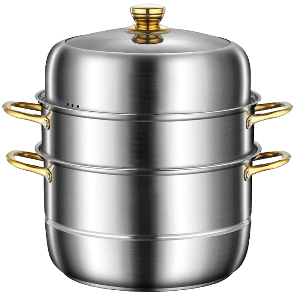 Stainless Steel 9.5L Steamer Pan with High-Arch Glass Lid for Condensation Control and Efficient Multi-Layer Cooking