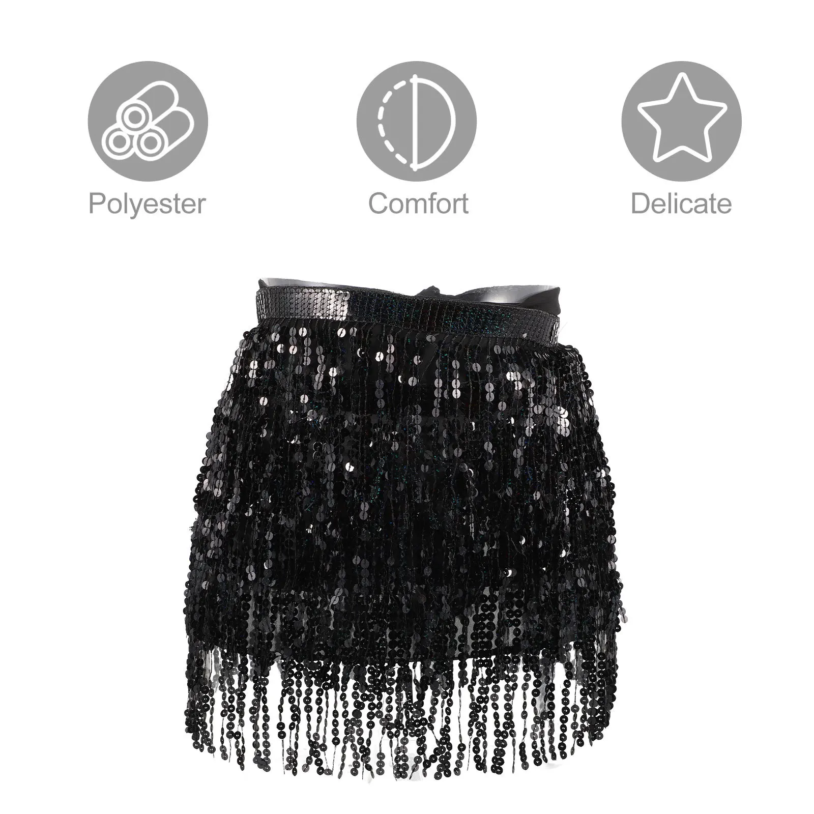Encantadora falda de lentejuelas, cómoda y duradera, envolvente alrededor de la cintura, cobertura de cadera, falda con purpurina para escenario de fiesta de Cosplay