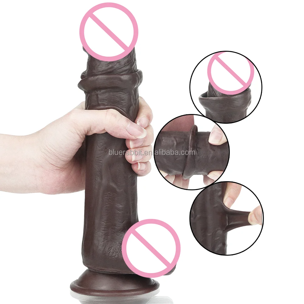 Silicone marrone scuro prepuzio dildo realistico cazzo giocattoli del sesso masturbazione erotica femminile dildo della pelle mobile per le donne