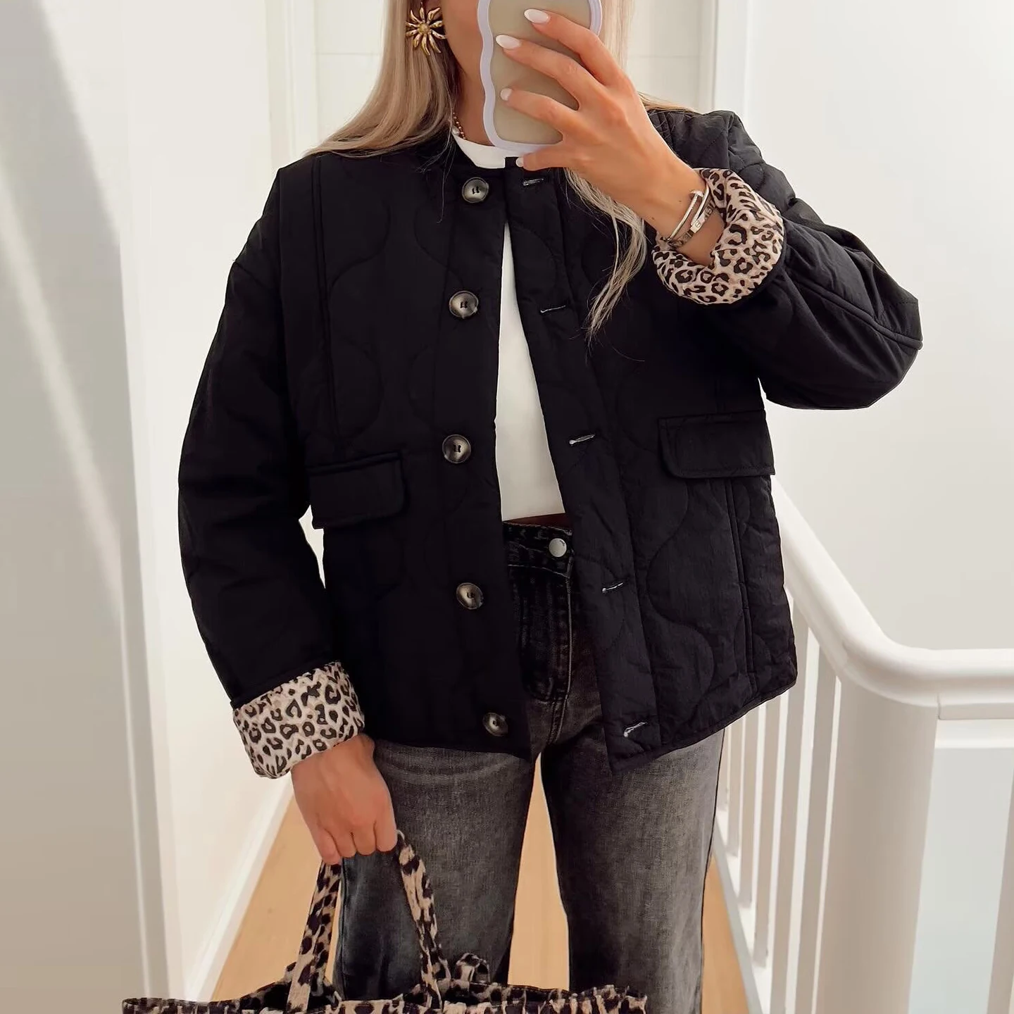 Ele Cotton Jaet Outerwear Z Women's Faion 2025 New Sle Commute Loose Fit Long Sve round Ne Single Button