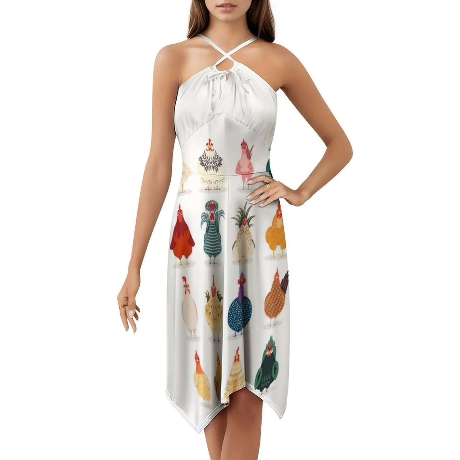 فستان بوهيمي لطيف بدون أكمام للنساء مطبوع عليه فساتين حفلات الشاطئ فستان الدجاجة والدجاجة والدجاج للفتيات #5