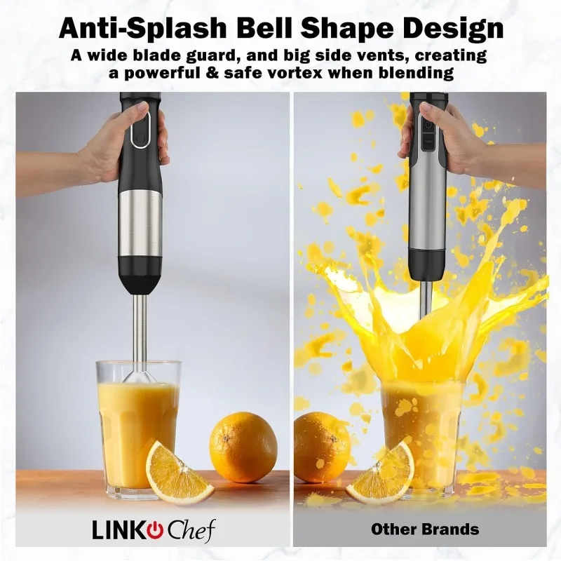 LINKChef Blender imersi 7 dalam 1, tahan gores, 2 pisau baja Titanium 800W Blender tangan, 20 kecepatan dan stik Mode Turbo