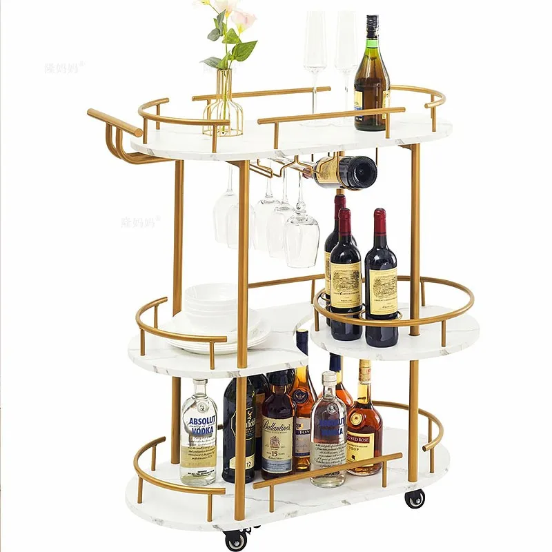عربة طعام النبيذ الأوروبية المكونة من ثلاث طبقات عربة من الحديد المطاوع لتخزين المنزل وعربة أدوات من الرخام الاصطناعي #5