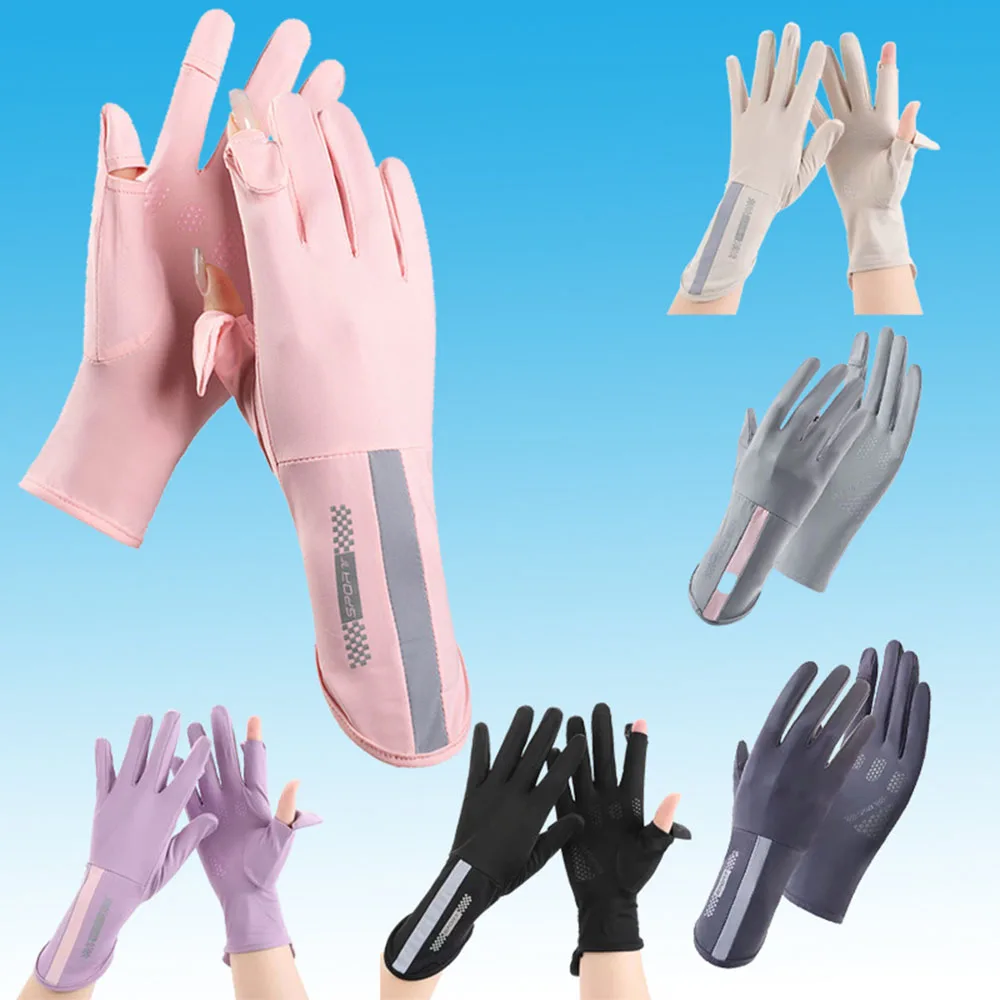 

Lady Sunscreen Ice Silk Gloves Female Summer Sun Protection Gloves Fashion Cycling Driving Running Mittens Thin Anti-UV Gloves