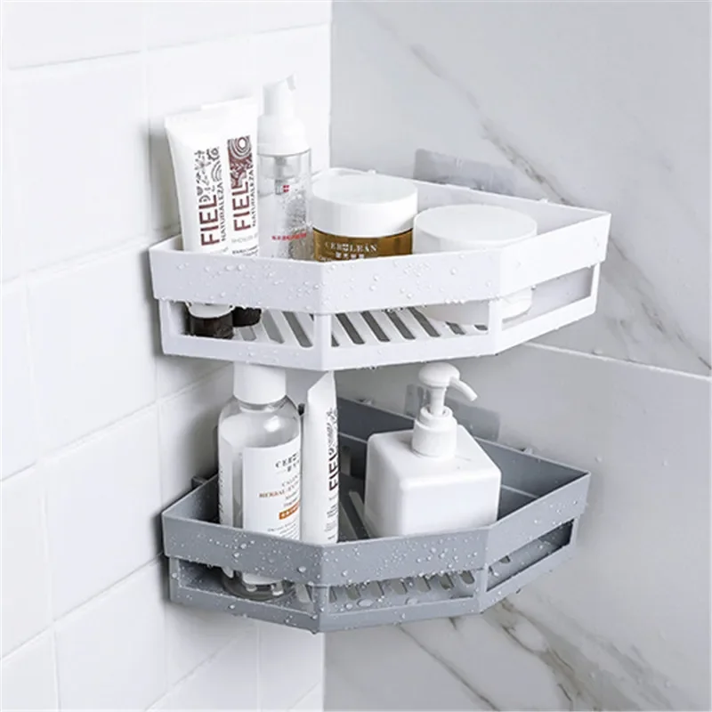 Non Perforated Corner Rack Toilet Washing Rack Bathroom Kitchen Traceless Wall Hanging Tripod Storage Rack