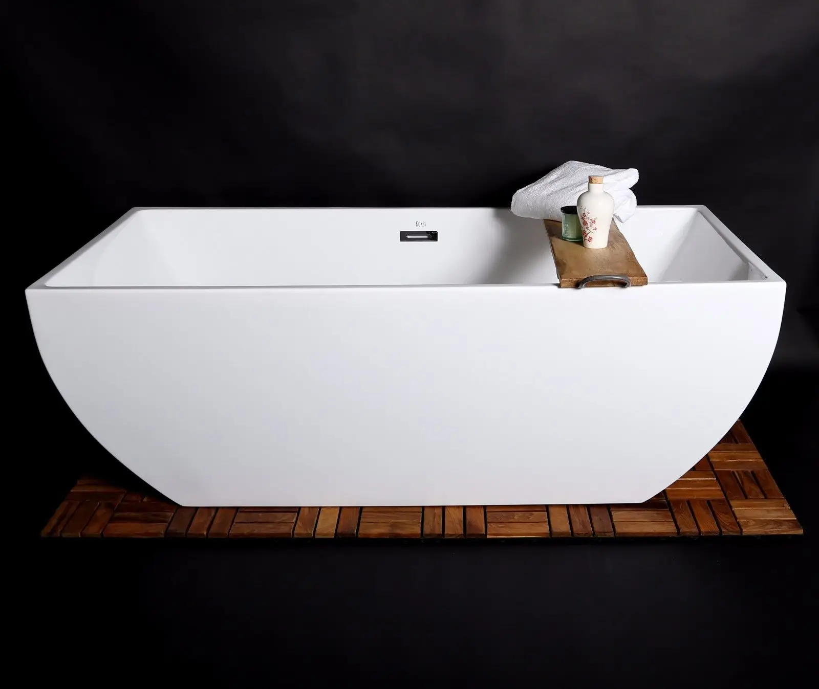 White Acrylic Freestanding Soaking Bathtub with Drainer Luxury Square Shape for Indoor Bathroom Use