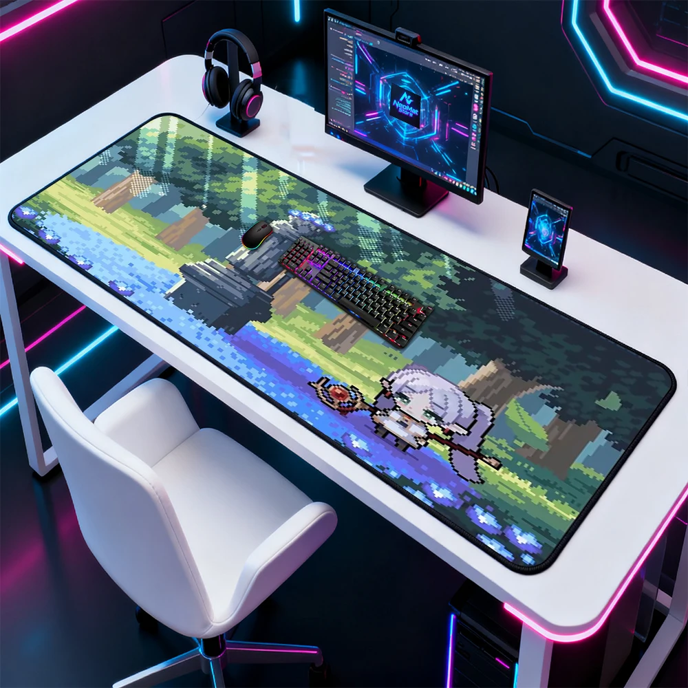 Pixel Anime Table Mat Extra Large Deskmat Gaming Forest Stream 1200x600 Character Kawaii Mousemat Playmat Mat Desk Accessories
