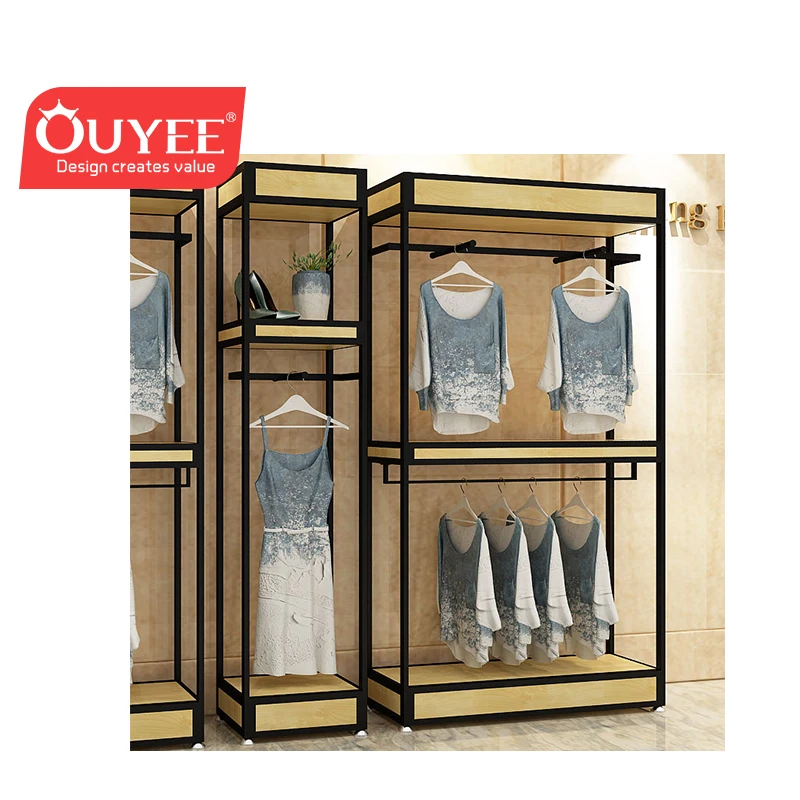 

Customized-commercial glass clothes hanger stand,folding decorative garment clothing shops display rack