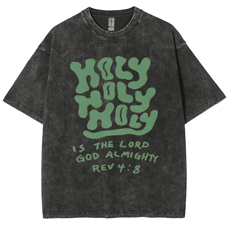 Holy Is The Lord Y2K Washed Short Sleeves T-Shirt, Creative Printed Unisex Oversized Vintage Streetwear New Fashion Plus-Size