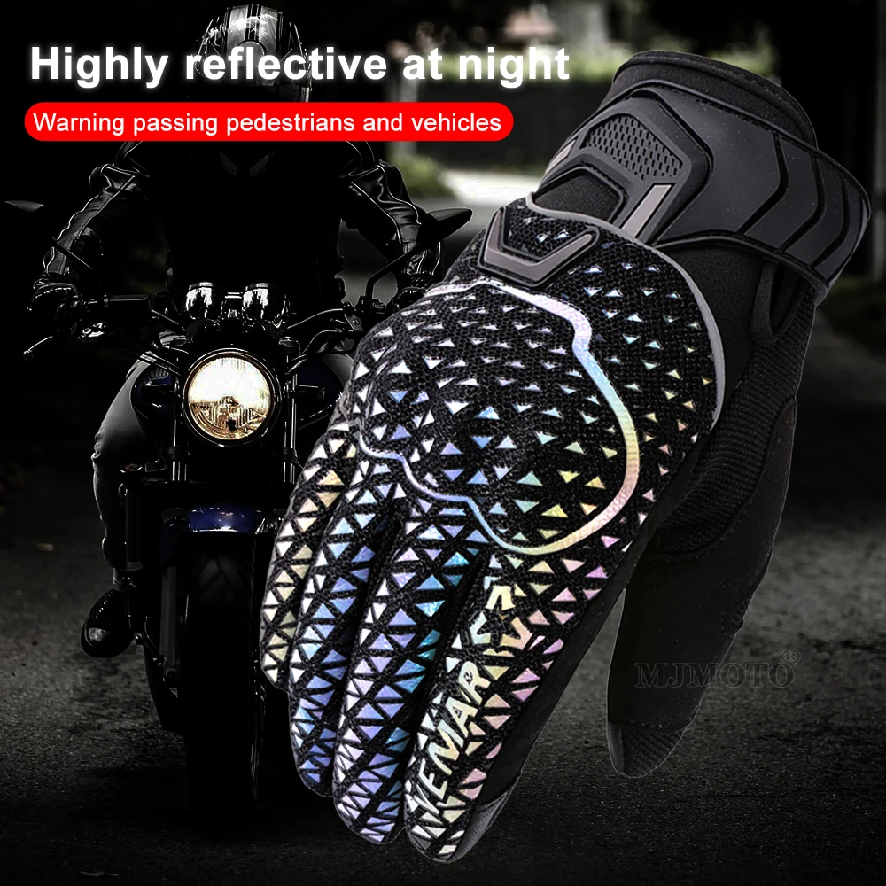 VEMAR Motorcycle Gloves Bright & Colorful Reflective Motocross Summer Cycling Gloves TPU Protective Moto Bike Gloves Touchscreen