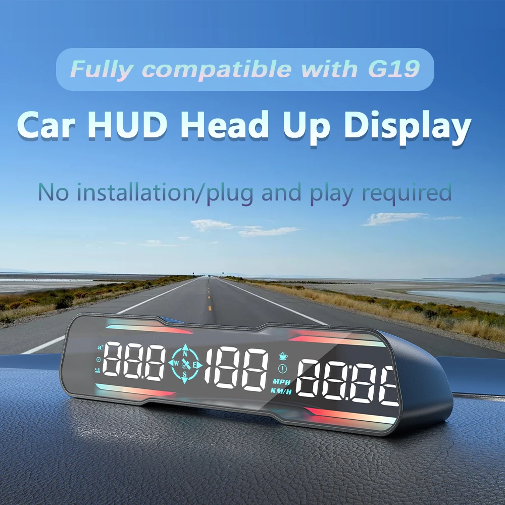 

G19 GPS HUD Head Up Display Speedometer Car Speed Gauge KMH MPH Overspeed Alarm Driving Angle Time Compass Fatigue Driving Alarm