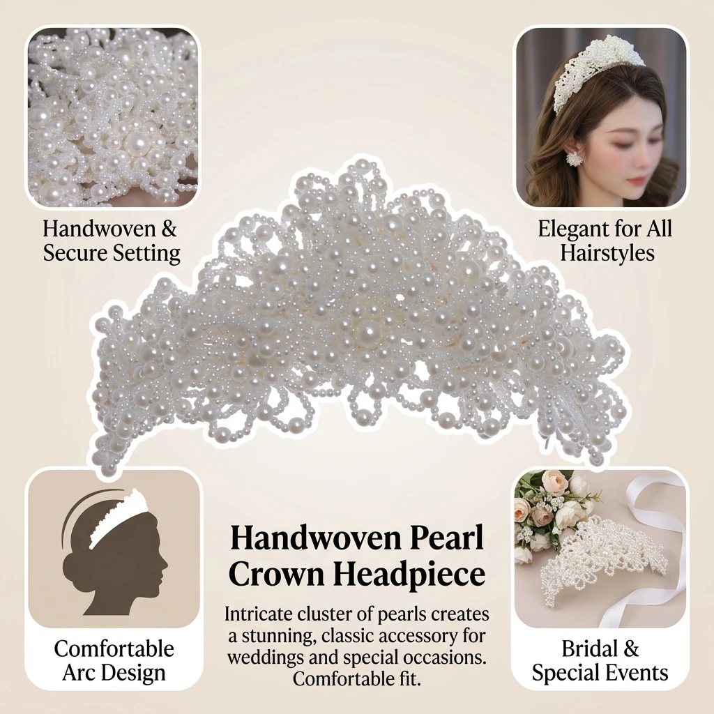 Pearl Crown Headpiece For Wedding Bridal Live Streaming Photography Dress Accessories view 3