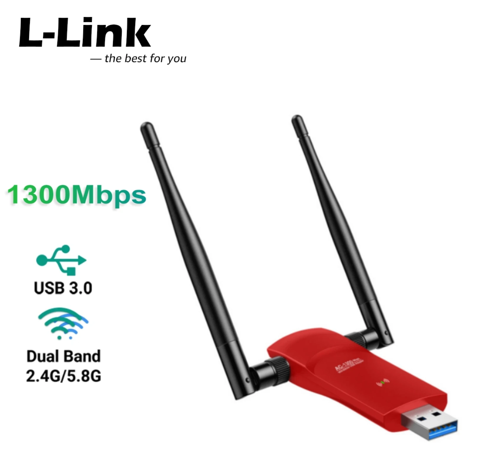 L-Link 1300Mbps Wireless WiFi Adapter Internet Network Card USB3.0 Wifi Dongle for PC Laptop Dual Band 2.4G/5.8GHz 5dBi Antenna