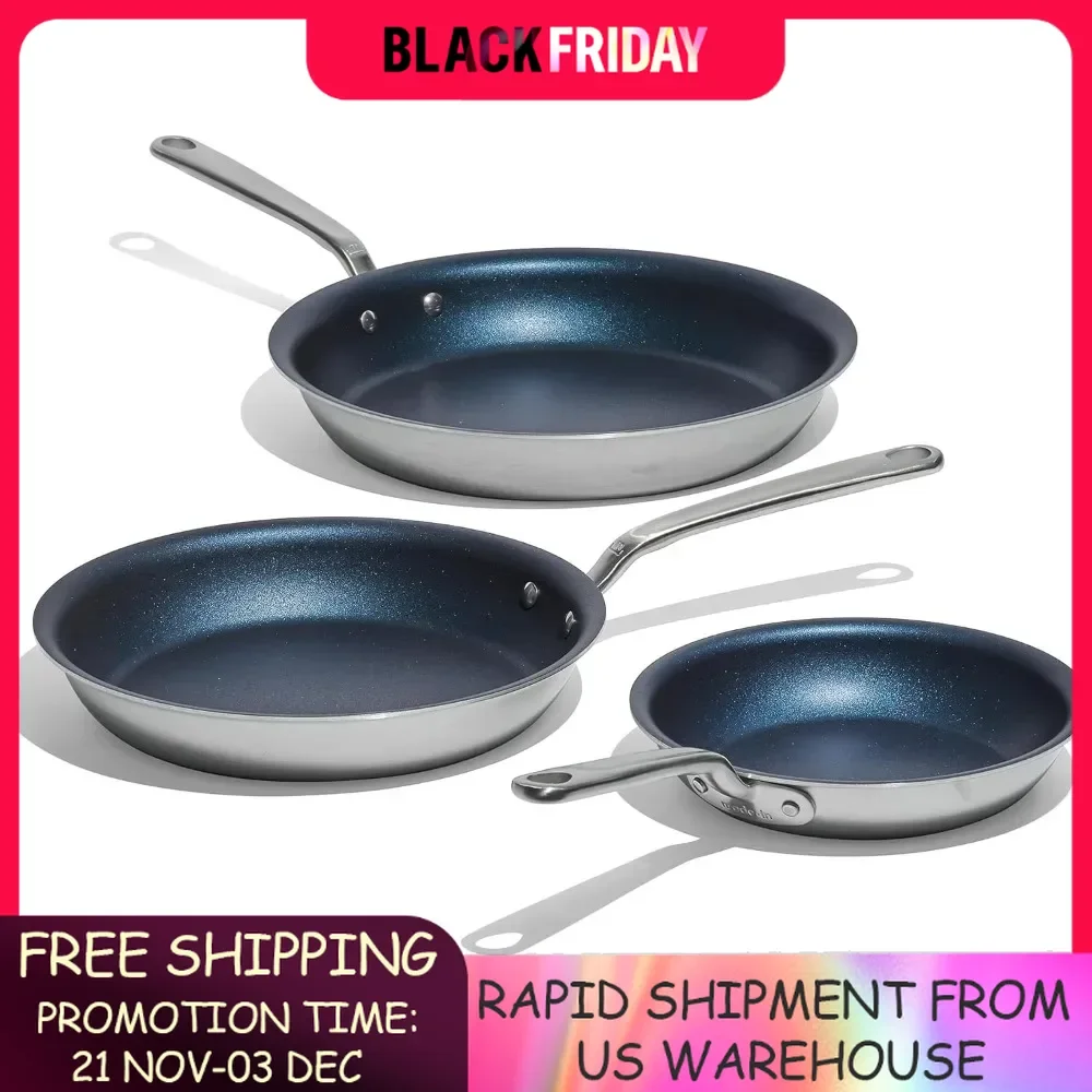 Cookware,ProCoat Non Stick 3 Piece Frying Pan Set (Includes 8