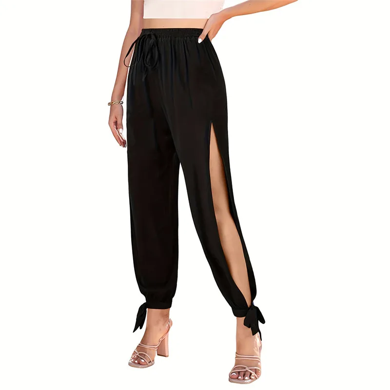 Frauen Mode Yoga Hosen Hohe Taille Schlitz Breite Bein Harem Hosen Gym Leggings Casual Solide Hohl Workout Hose Gym Hause Tragen