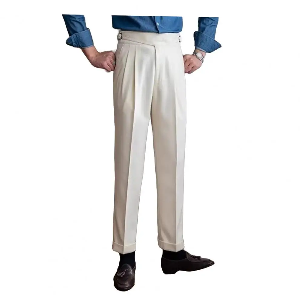 Trousers Men Pants Elegant Men's Suit Pants with Adjustable Waist Straight Leg Classic English Style Slacks for Formal Business