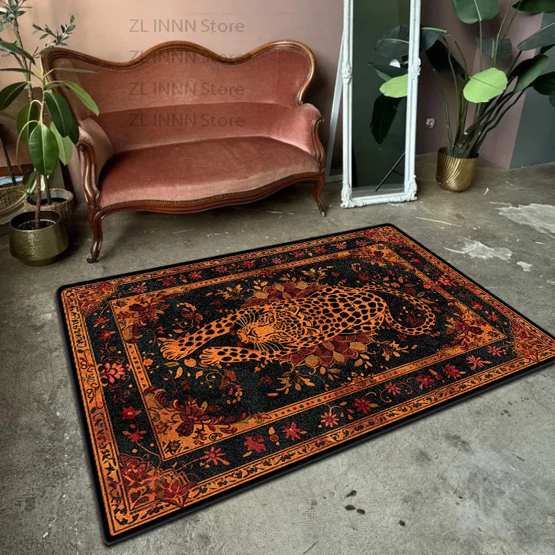 Persian Retro Leopard Living Room Carpet Home Sofa Area Antiskid Machine Washable Rug Store Decoration Fluffy Study Floor Mat