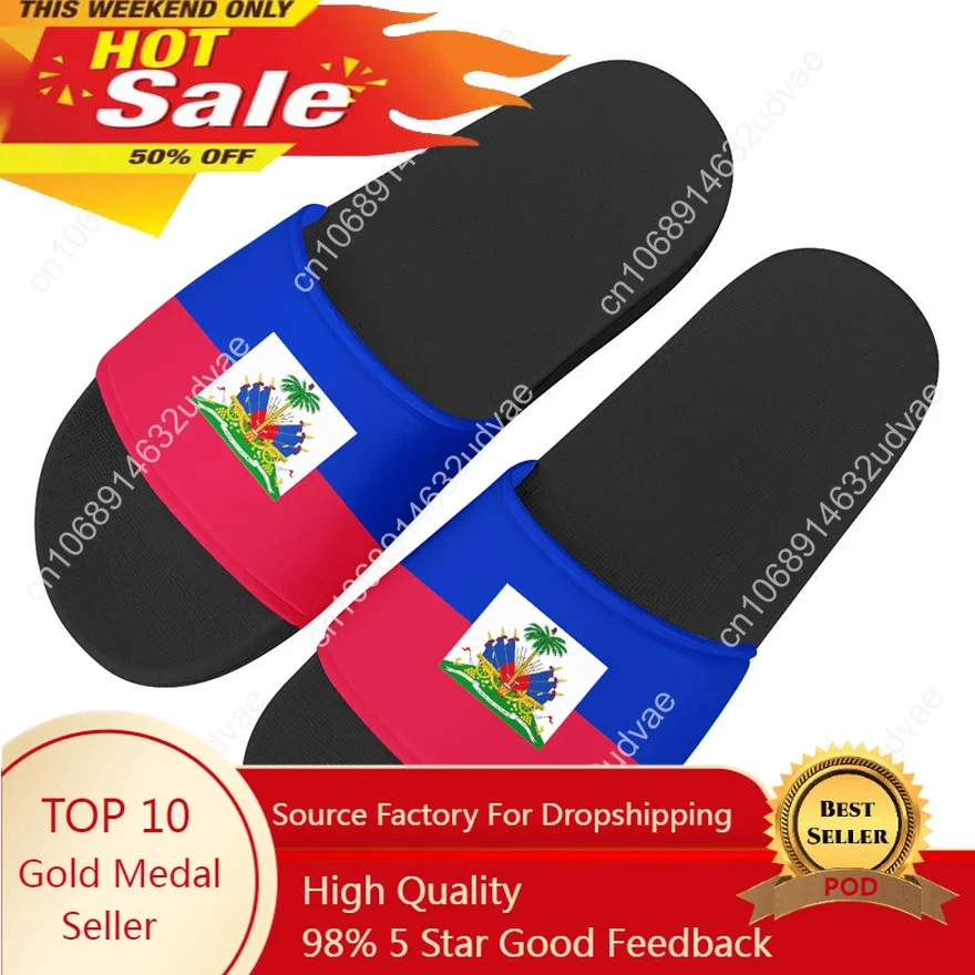 

Haiti Flags Pattern Women Slippers Couple Home Sandals Women Indoor Slip On Shoes House Floor Non-slip Slides Black