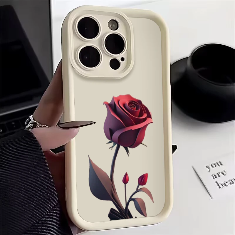 Simple Rose Case For iPhone11 12 13 14 15 ProMax 14 15 Pro X XR XS XSMax 7/8Plus Frosted all-inclusive anti-drop phone case