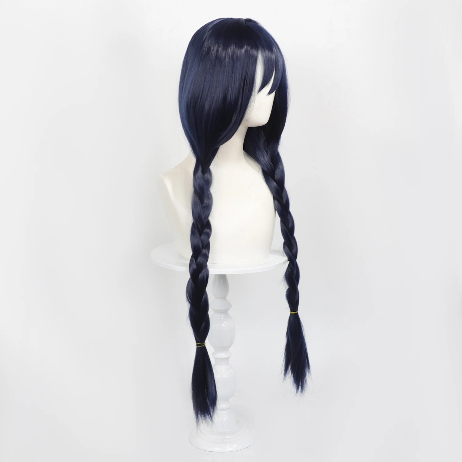 Ouro Kronii Cos Wig Hololive English VTuber Dark Blue Double Braided Wig With Scalp Top Heat Resistant Synthetic Hair Anime Cos