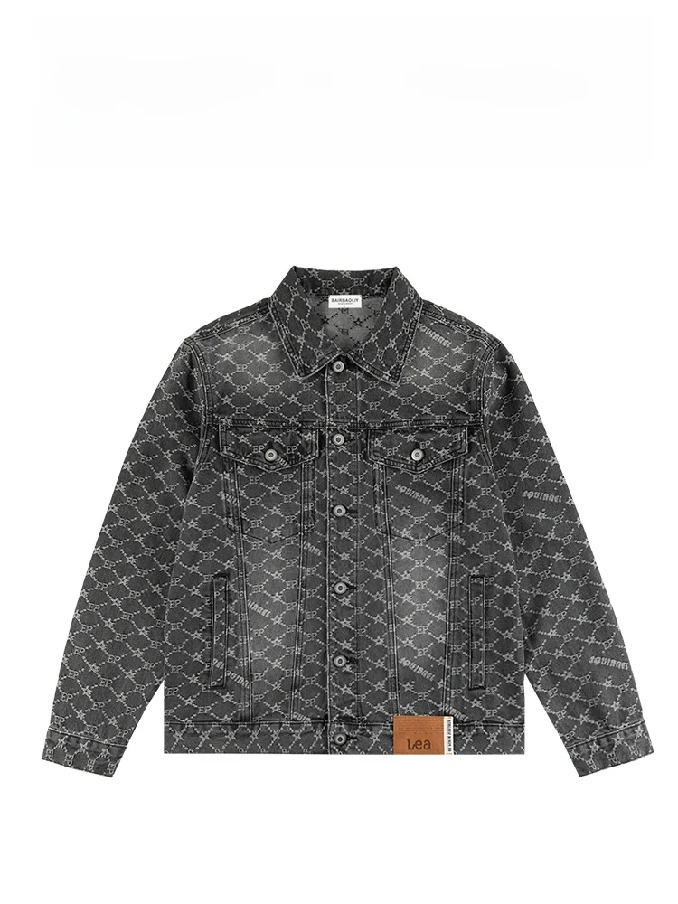 

BAIRBAOLIY Роскошная джинсовая куртка с вышивкой и градиентным цветом, приталенная, мужская модная верхняя одежда, с воротником-стойкой, длинная, весна-осень