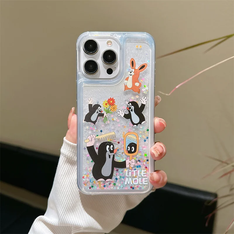 Schattige Cartoon Dieren Drijfzand Case Cover Voor Iphone 15 14 13 Pro Max Clear Glitter Fluir La Arena Liquid Funda Phone Shell Capa